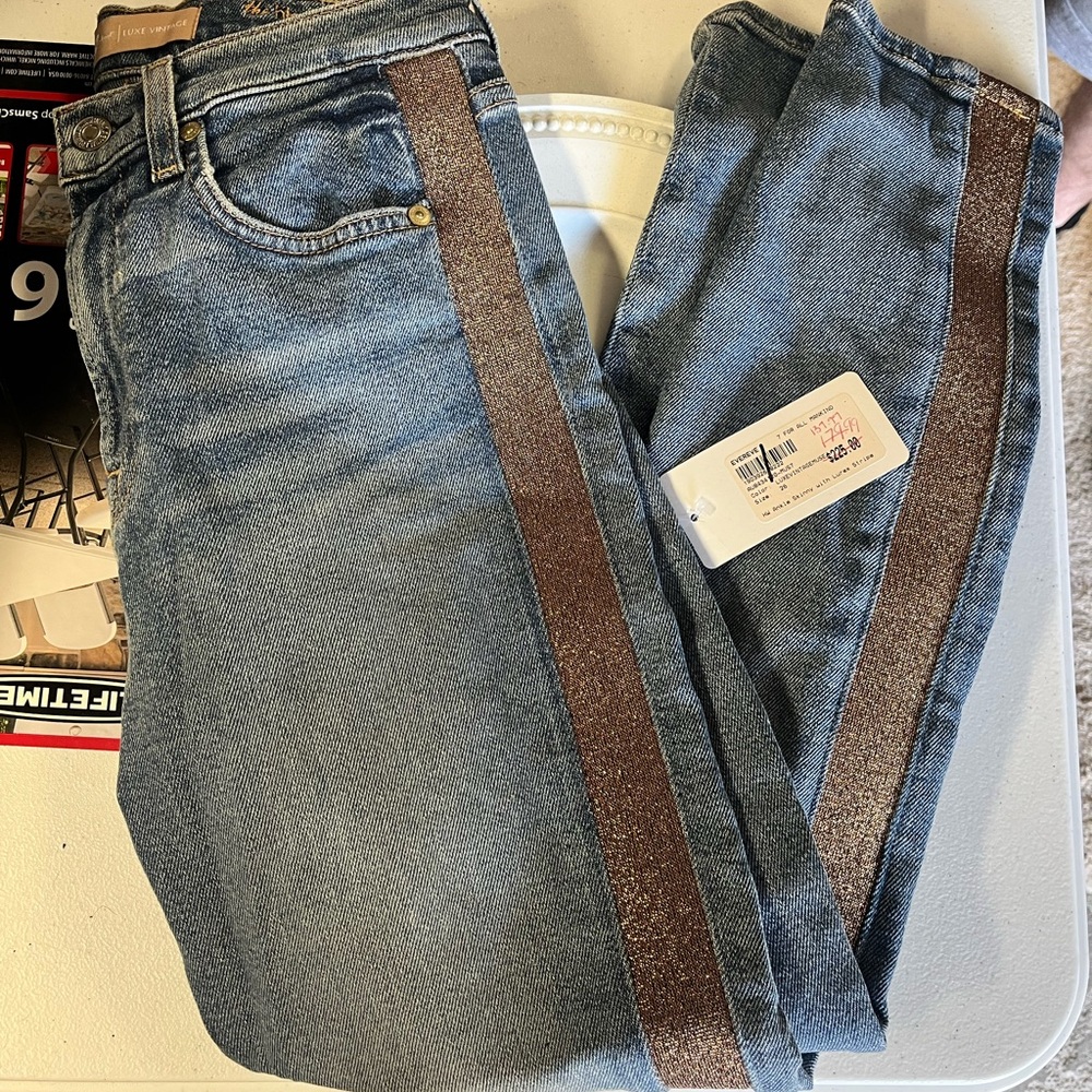 Denim Jeans with Glittery Brown Stripe